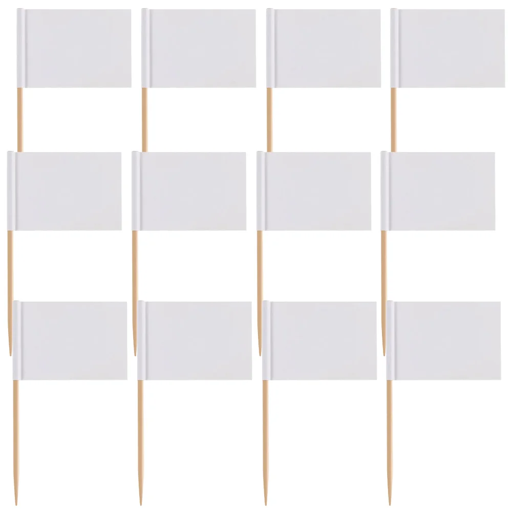 

200 Pcs Blank Cake Flags Toothpick Party Decoration Cocktail Picks Dessert Topper White Wood Paper Sturdy