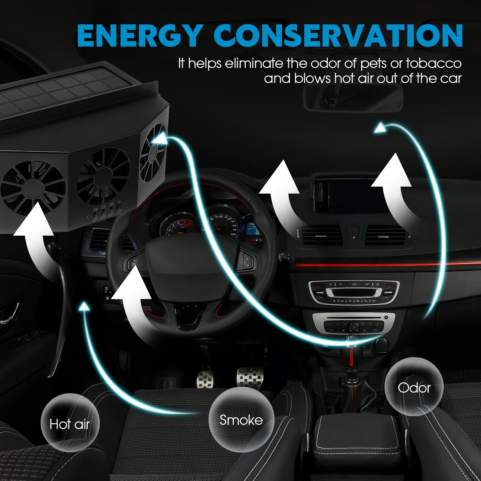 

Triple Head Ventilation Solar Powered White Cooling Fans For Window Air Circulation Vehicle Protection Car Ventilator Car