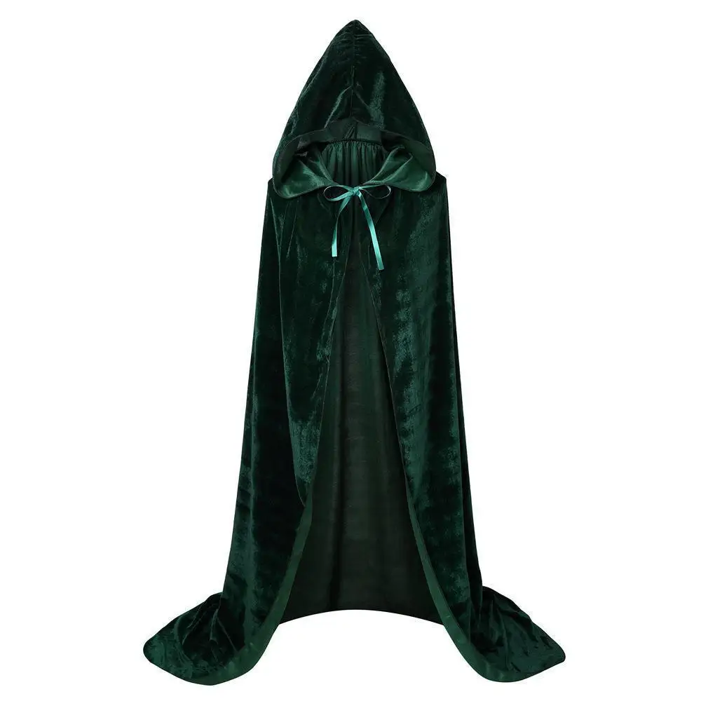 Halloween sottile velluto mantello mantello con cappuccio Costume medievale strega Wicca vampiro uomo donna Unisex tinta unita Cosplay puntelli da palcoscenico