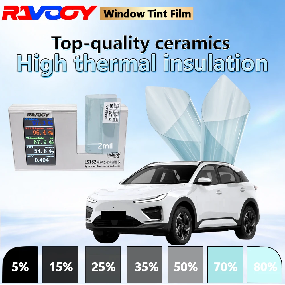 

Пленка для тонировки окон RAVOOY NC Series 2mil Nano Ceramic, 75% VLT, IRR 100%, 1.52м × 30м в рулоне, высокая теплоотражающая способность, гарантия 8 лет