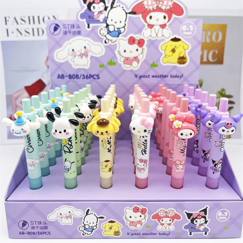 36pcs/lot Sanrio Kuromi Melody Cinnamoroll Press Gel Pen Cute 0.5mm Black Ink Gel Pens Promotional Gift Office School Supplies