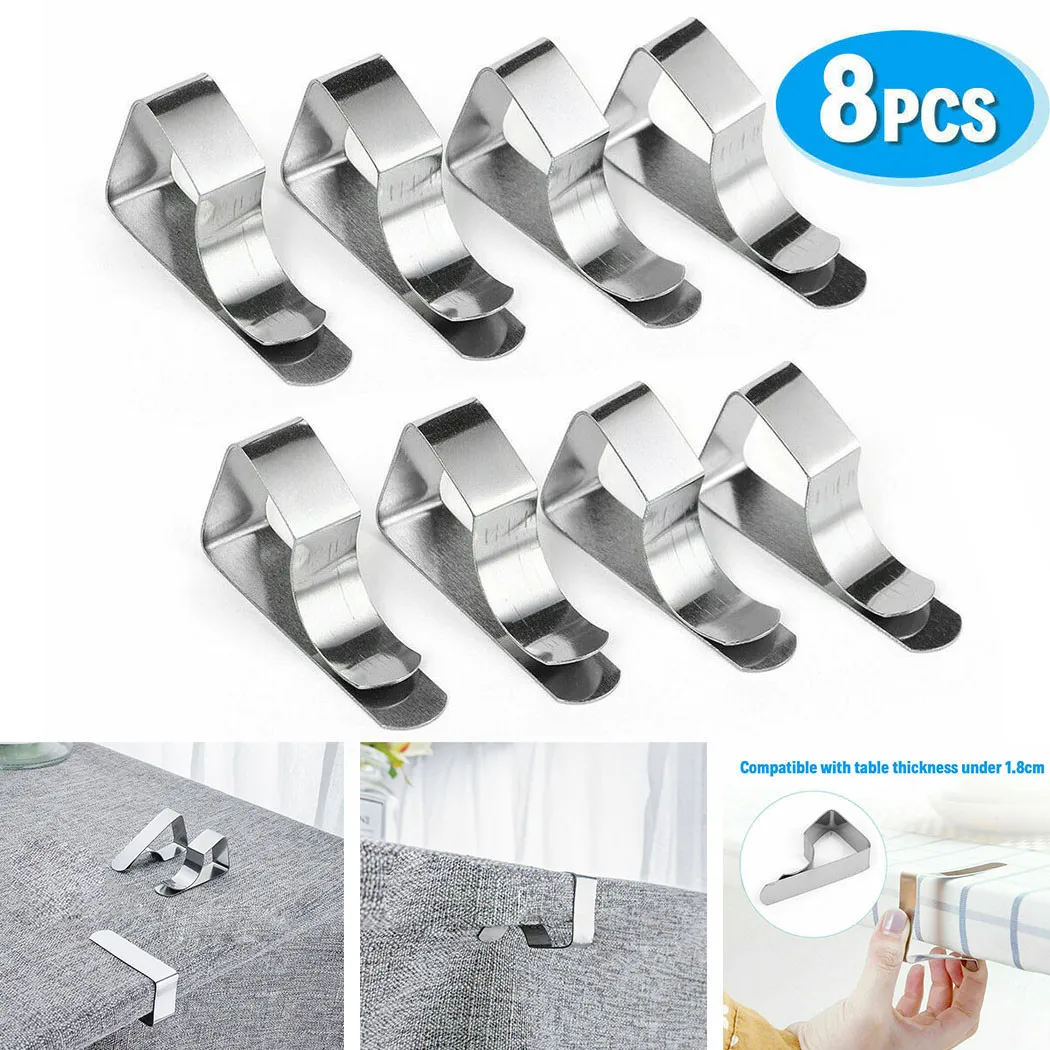 8Pcs Stainless Steel Tablecloth Clamps Tablecloth Clamps Holder Clip For Wedding Camping 3cm Thick Table Cover Fixed Tools