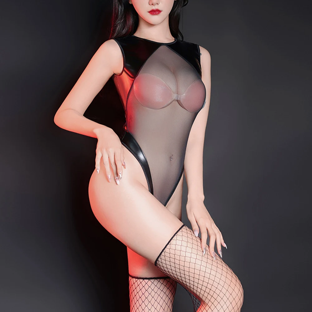 

Women's New Sexy Tights Splicing Hollow See-through Sexy Jumpsuit Ladies Breathable Sheer Bodysuit Elastic Leotard