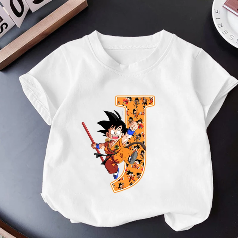 Dragon Ball Goku Kids T Shirt Clothes Tops Children\'s Clothing Summer Cute Short Sleeve Tee Letter A-Z Boys Girls Birthday Gifts