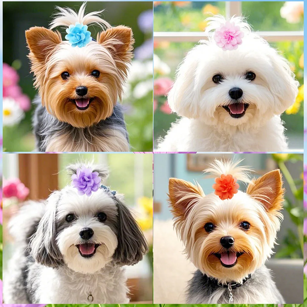 10/20PCS Flower Shape Dog Bows With Alligator Clip Handmade Puppy Hair Clips Mixed Colors Pet Hair Accessories For Dogs and Cats