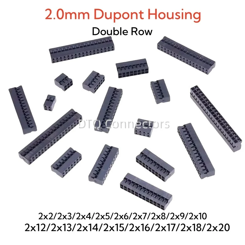 20PCS/Lot Dupont 2.0 Housing Plastic Shell 2.0mm Pitch Double Row Dupont Connector 2x2P/2x3P/2x4P/2x5P/2x6P/2x7P/2x8P