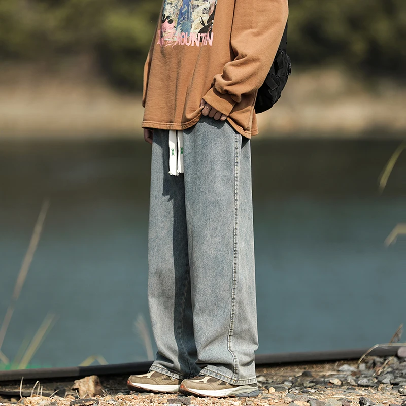

Мужские джинсы в стиле ретро, свободные широкие брюки в гонконгском стиле, универсальные повседневные прямые брюки для весны и осени
