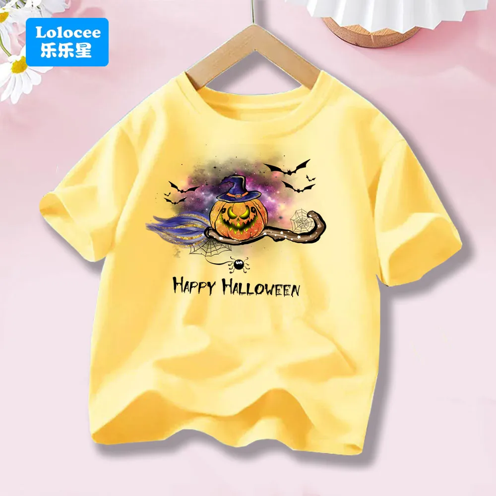 

Happy Halloween T-Shirt Spooky Vibes Witch Tee Flying Broom Pumpkin Fall T-Shirt Cute Trick or Treat Tops WSJSB1