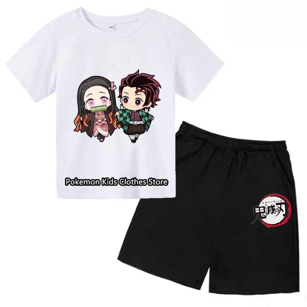 Summer Toddler Baby Boy Set Kids Boys Clothes Sets Print 3D Short Sleeve Demon Slayer TShirt + Shorts 2 Piece Suit Clothing