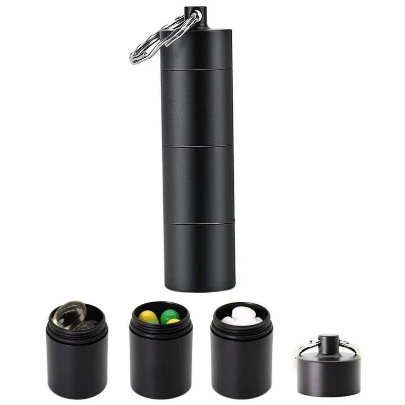 1PC Portable Aluminum Survival Waterproof Pill Box Container Medicine Storage Case First-Aid Bottle With Key Ring Travel Kits
