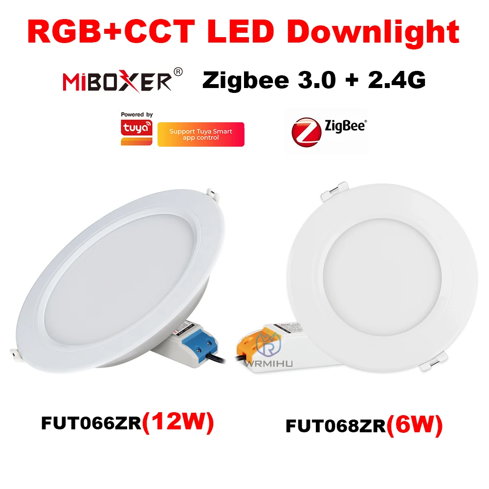 

MiBoxer FUT068ZR 6W/FUT066ZR 12W AC100-240V Zigbee3.0+2.4G RF RGB+CCT Smart TUYA APP control LED Round Downlight