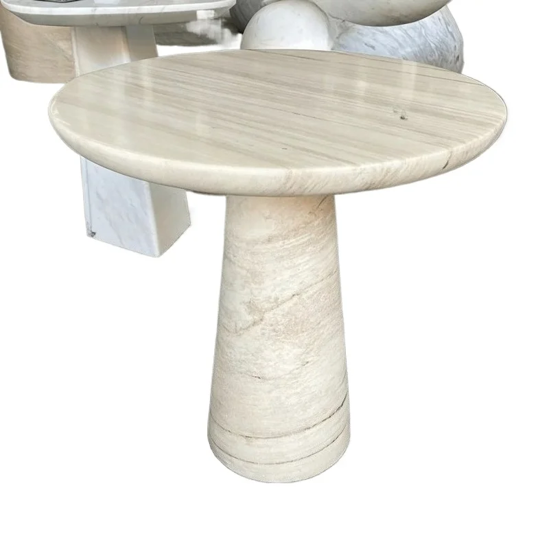 Modern natural stone marble table with golden base circular suitable for living room