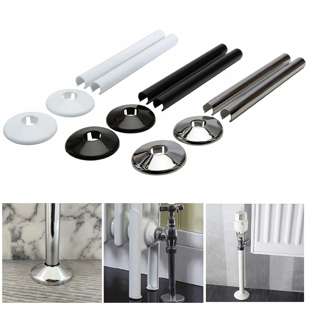 8pc Pipe Covers Radiator Pipe Sleeves with Collars for 15mm Pipes Chrome Effect Finish for Bathroom Radiator Pipe Concealment