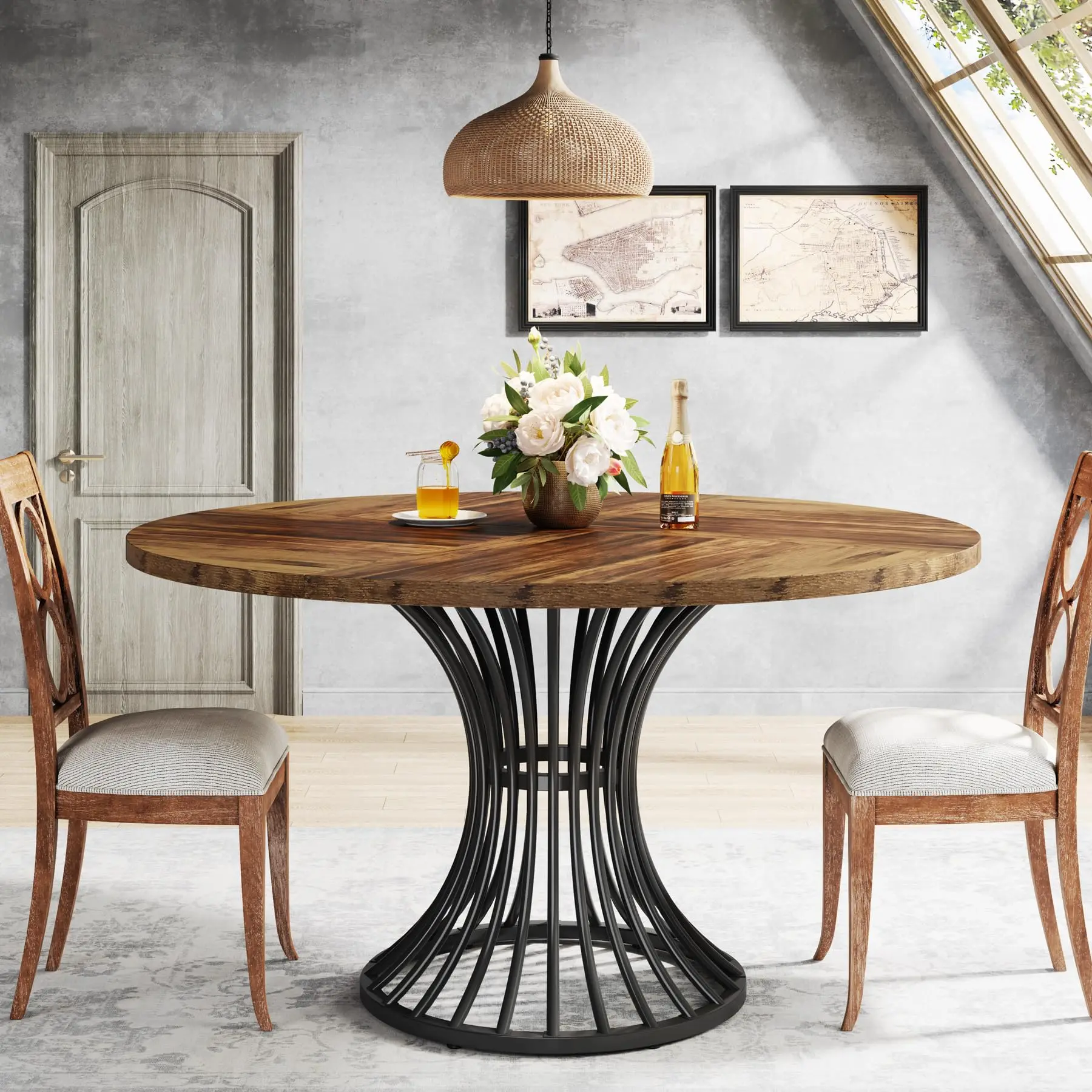 Tribesigns ronde eettafel voor 4-6 personen, 47-inch boerderij eetkamertafel cirkel keukentafel, industriële eettafel