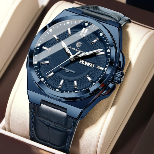 Imagen 2 del producto Reloj de pulsera POEDAGAR de marca a la moda para hombre, Reloj de pulsera resistente al agua con fecha luminosa y semana de cuarzo, relojes de lujo para hombre, Reloj de negocios de cuero para hombre