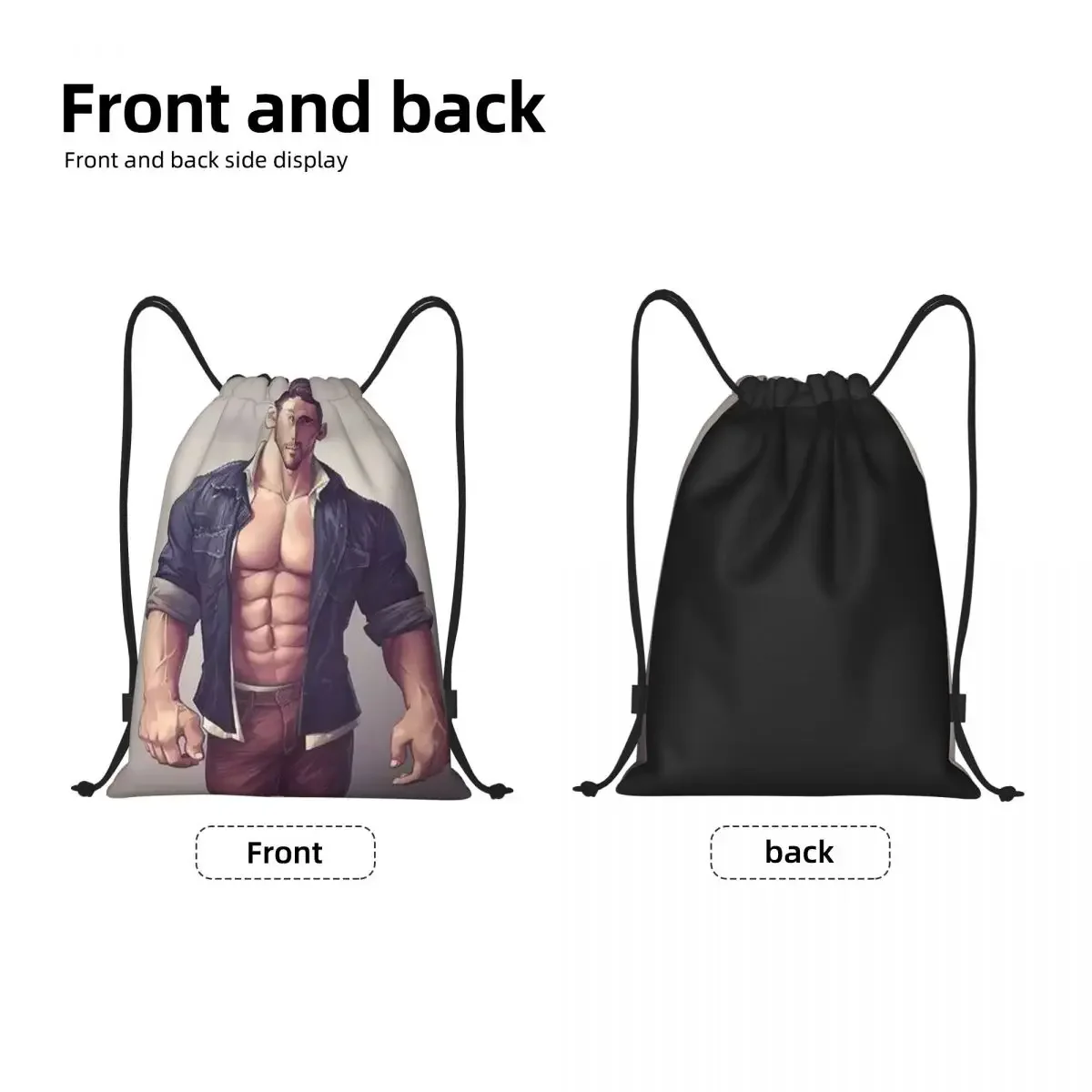 Sexy Gym Muscle Man Strong Muscle Body Art Drawstring Backpack Sports Gym Bag for Women Men Training Sackpack