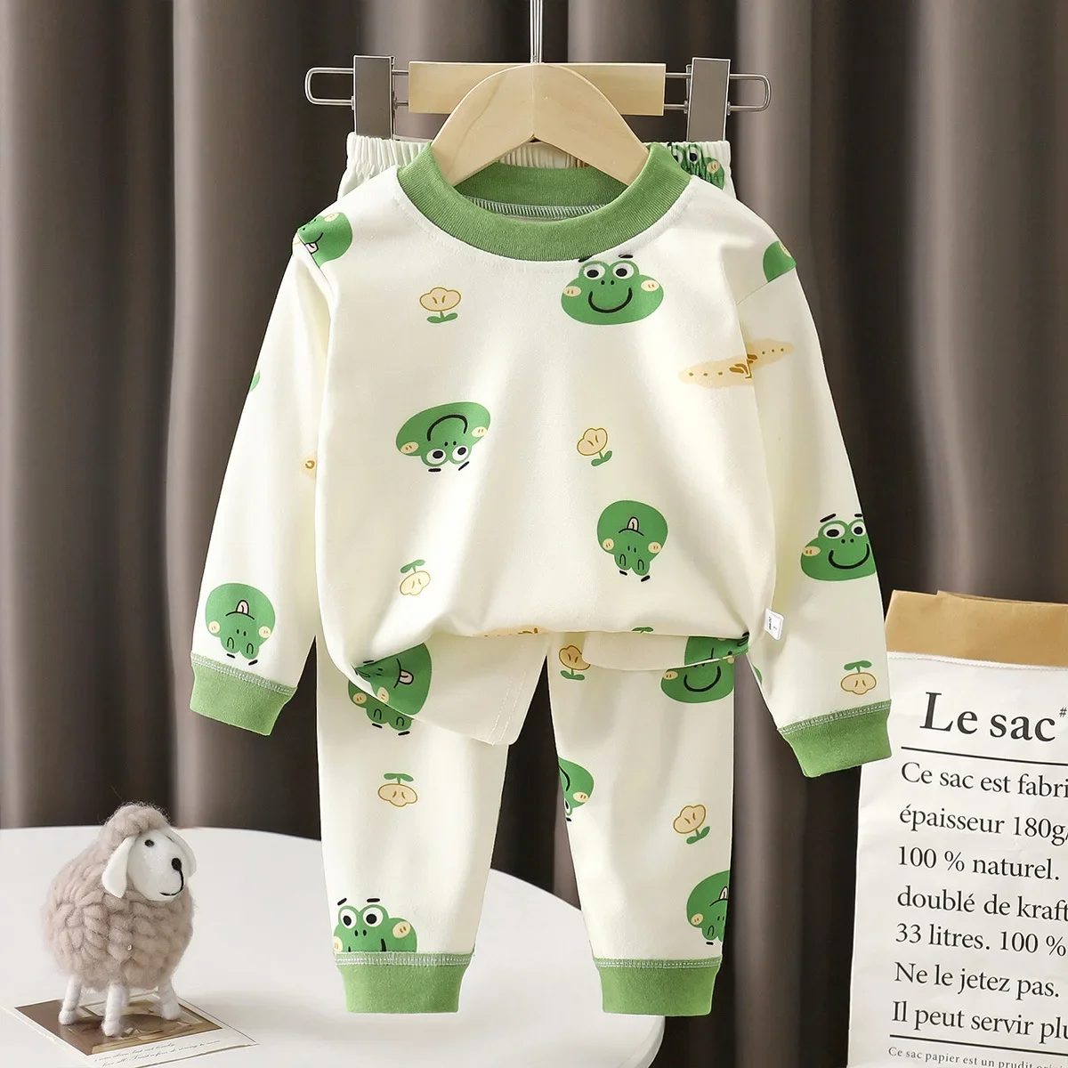 Kids Autumn Pajamas Sets Boys Girls Cute Cartoon Bear Print Long Sleeve T-Shirt Tops + Pants Baby Casual Sleepwear Underwear