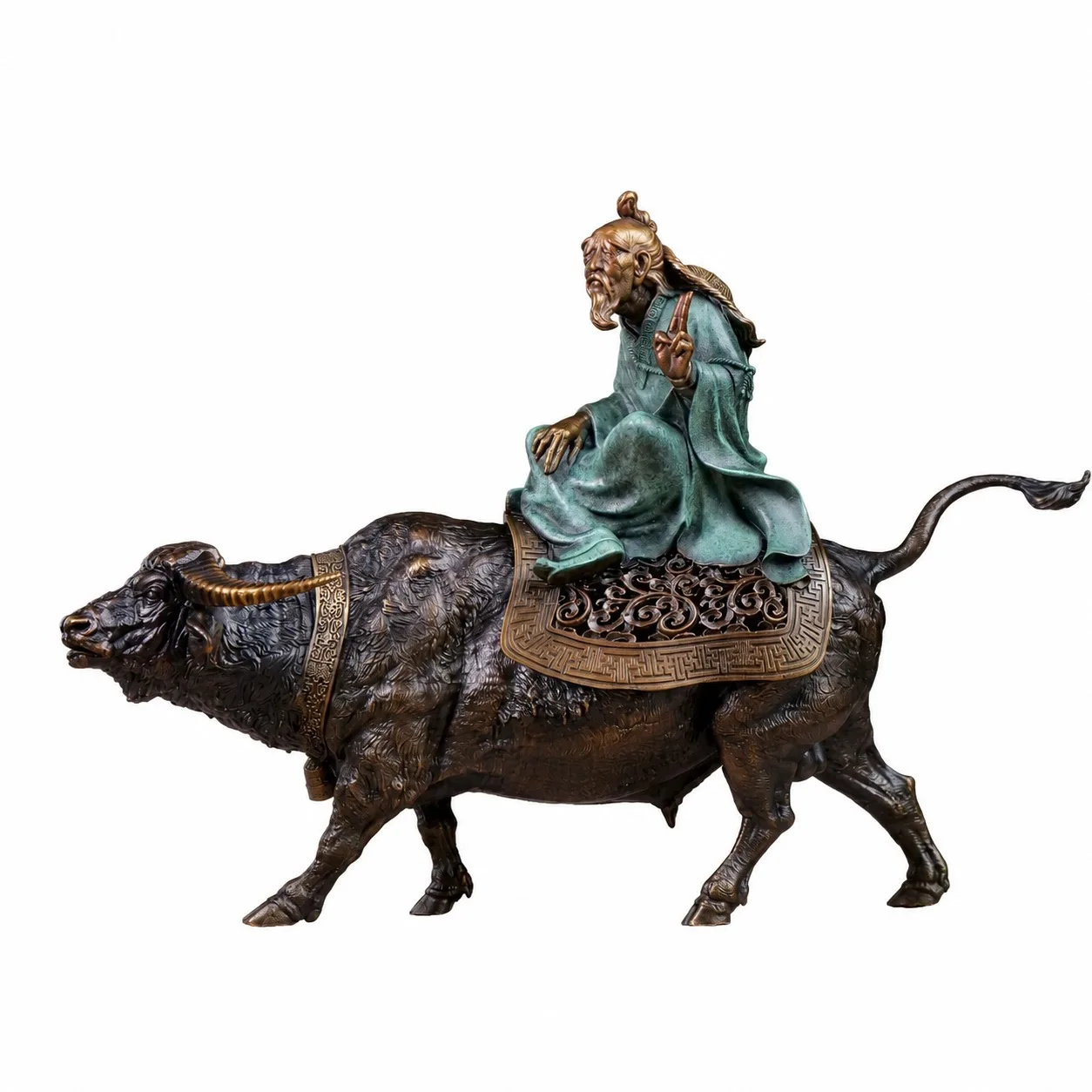 Handcrafted Copper Laozi Leaving for the West Incense Burner Traditional Chinese Retro Statue for Living Room Desk Gift