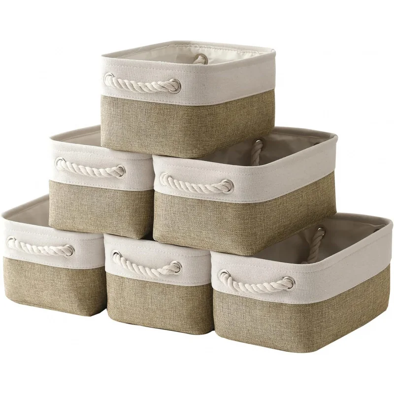 

6PCS Linen Collapsible Storage Baskets Fabric Organizer Bins for Closet Shelves Books Gifts Home Office Decoration Lightweight