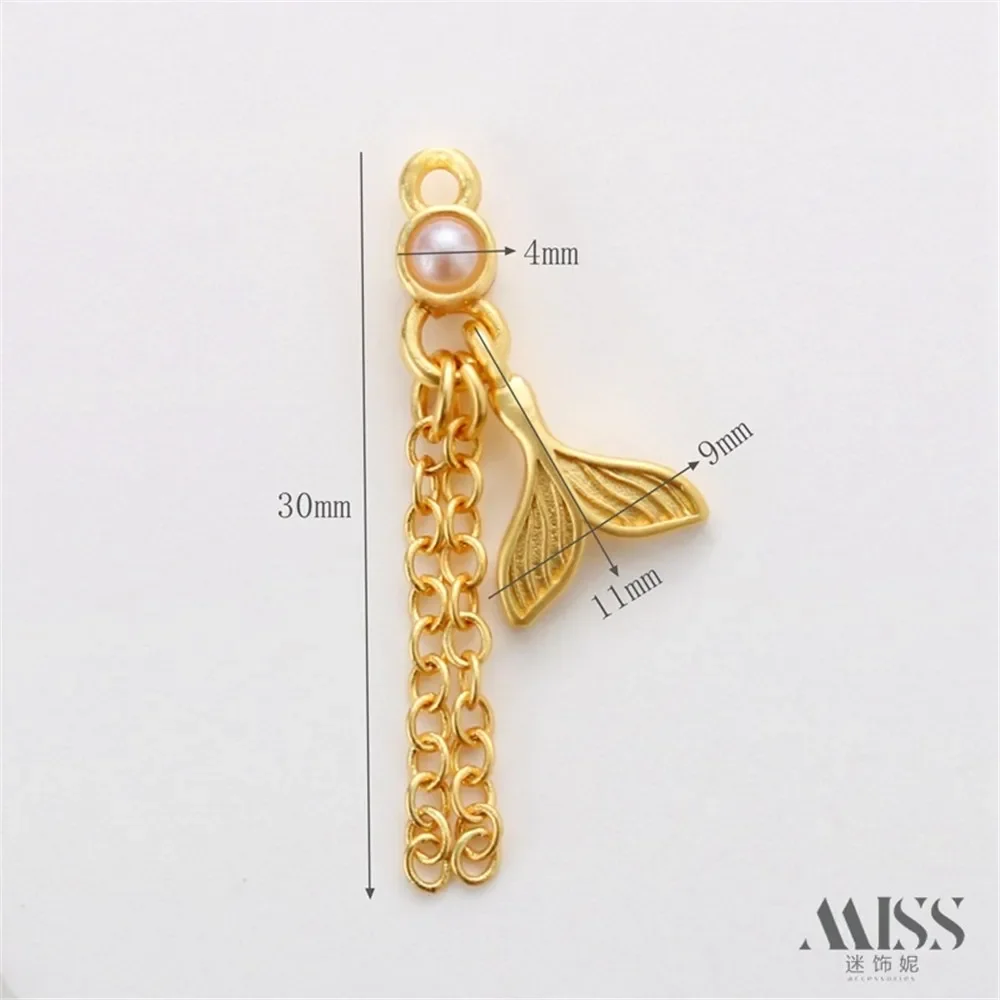 Antique Gold Matte Gold Color Fish Tail Inlaid with Diamonds Tassel Pendant DIY Handmade Pearl Necklace 18K Jewelry Accessories