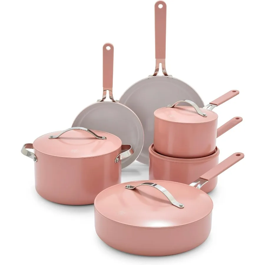 

10Piece Nonstick Ceramic Cookware Set for Healthy Cooking Lightweight Design with PFASFree Coating Includes Lids Dishwasher and