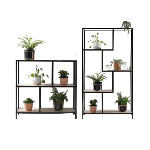 

Modern Industrial Style Metal Frame Plant or Book Shelf with Wooden Layers Rack for Home Office Decorationpromote sales