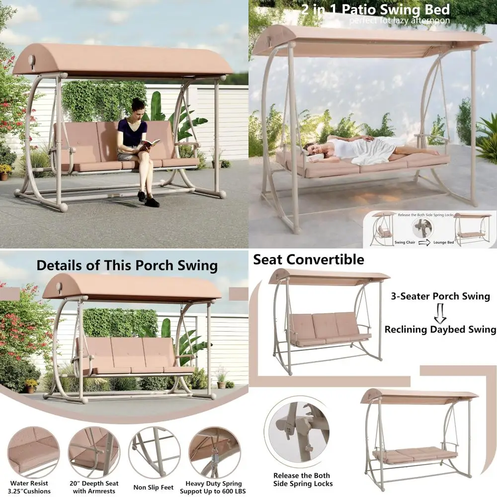 

Contemporary 3-Person Outdoor Patio Swing with Canopy and Weather-Resistant Backyard Swing for Adults
