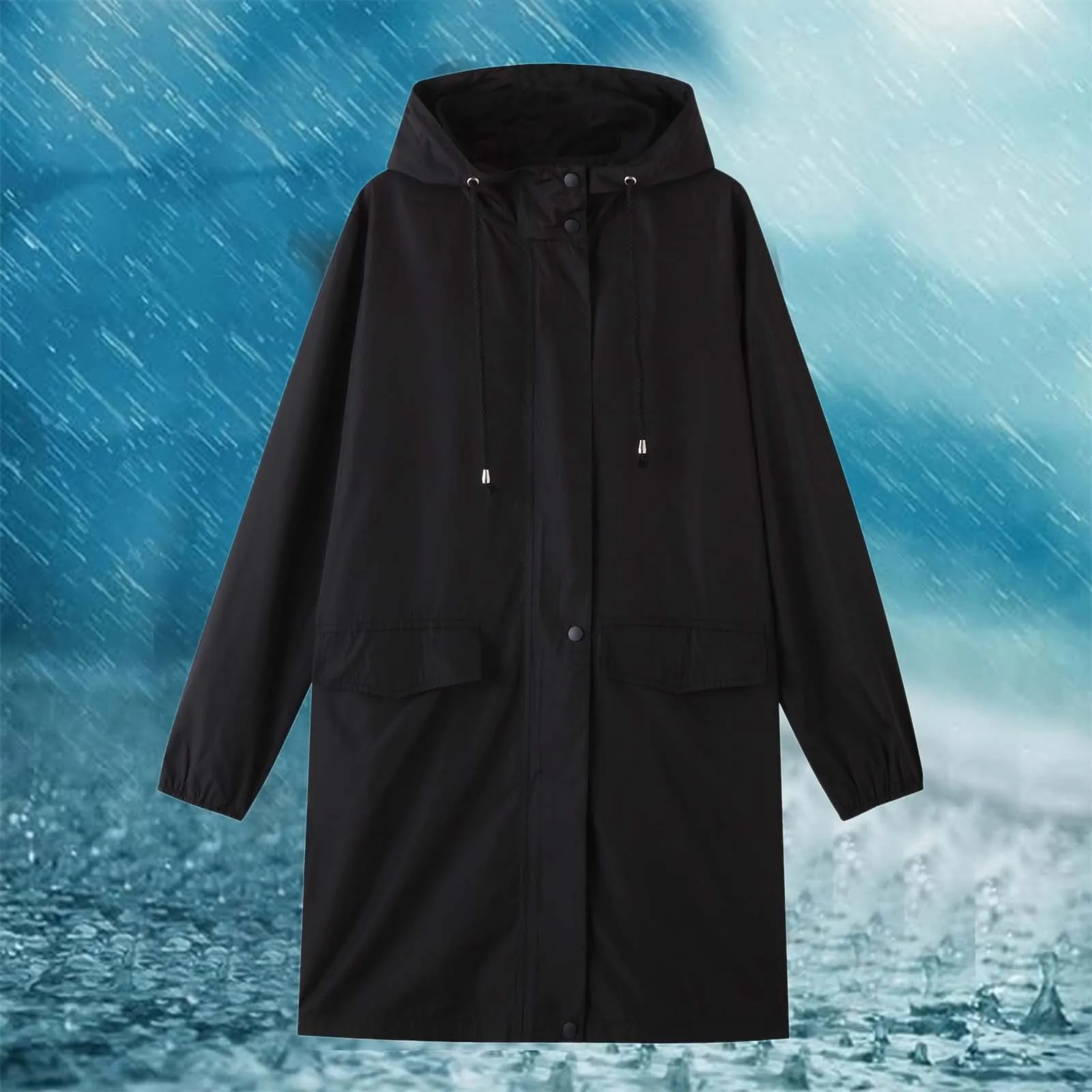 

Windproof Waterproof Raincoat Long Jacket Hooded Women Autumn Winter Outdoor Hiking Clothes Long Rain Tops Rainwear Lightweight