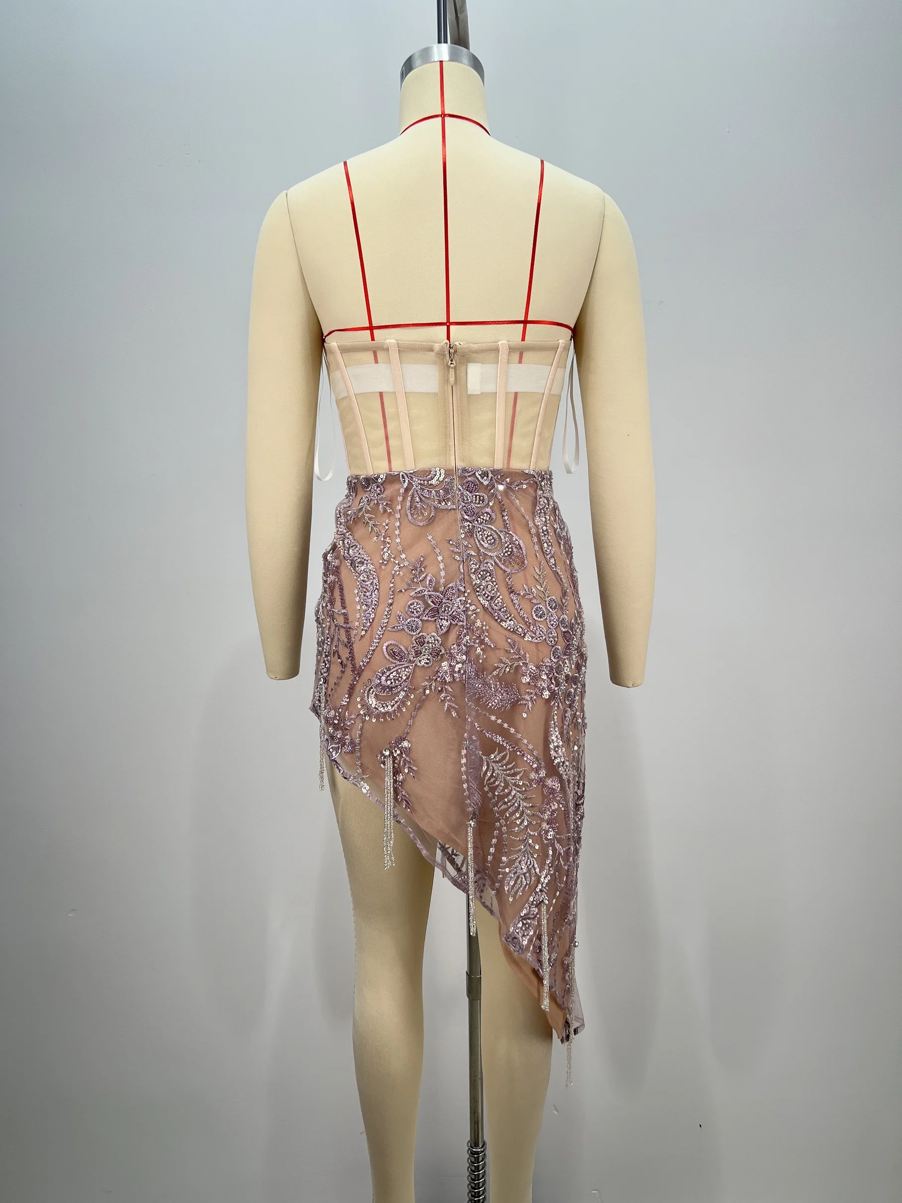 ​ ​ ผ้าพันคอสตรีชุดราตรี 3D ดอกไม้เลื่อม SHEER ตาข่ายไม่สมมาตร Fringe ชุดราตรี ​ ​ ​ ​ ชื่อพังพอน