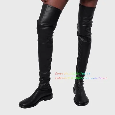 Stretch Thigh High Boots Women Genuine Leather Casual Over The Knee Boots Female Black Winter Street Designer Sexy Party Shoes