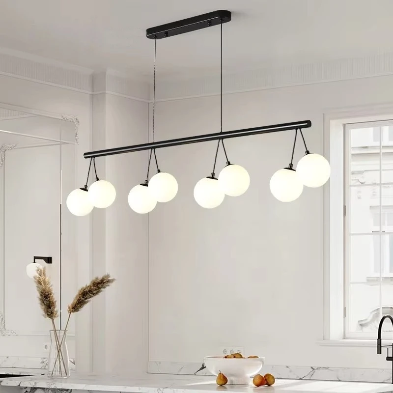 Designer Style Simple Model Room Japanese Tea Room Study Restaurant Lamp Long Strip Magic Bean Spherical Glass Ball Chandelier