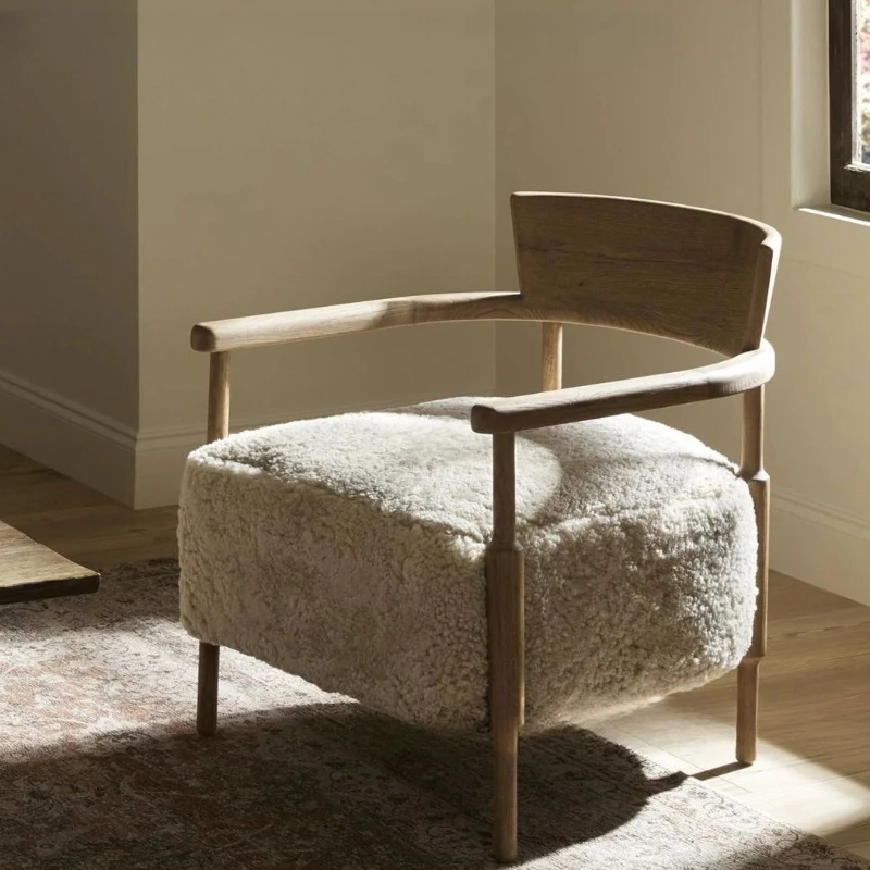 

Retro style living room lamb wool sofa designer bedroom balcony fabric single chair lazy sofa