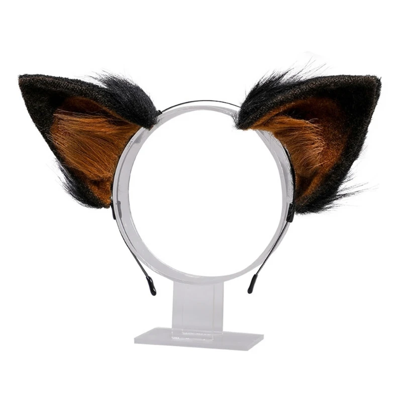 Faux Fur Animal Headband Realistic German Shepherd Dog Furry Plush Ears Hair Hoop Cosplay Headpiece NEW