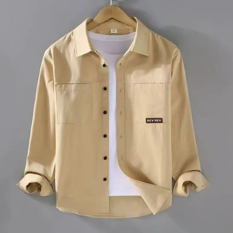 Casual Style Men's Long Sleeve Workwear Shirt Lightweight Trendy Spring New Arrival Polyester Fabric Pocket Design Button up