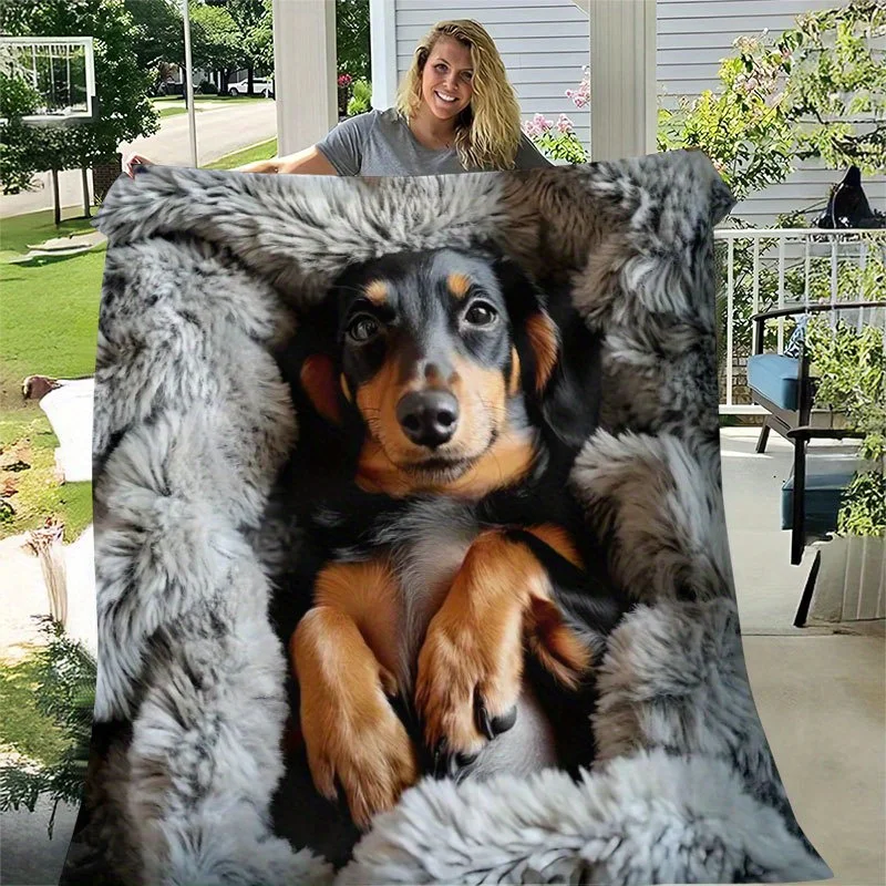 Fluffy Dog Portrait Blanket Throw for Sofa Couch Plush Pet Lover Gift Warm Beagle Puppy Fleece Microfiber Winter Cozy Home Decor
