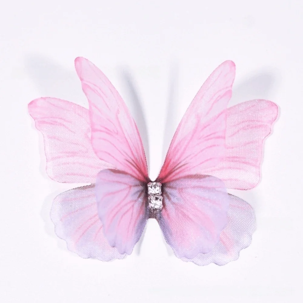 50Pcs 3D Organza Fabric Butterfly Appliques Colorful Translucent Chiffon Butterfly Embroidered Patches Double-layer