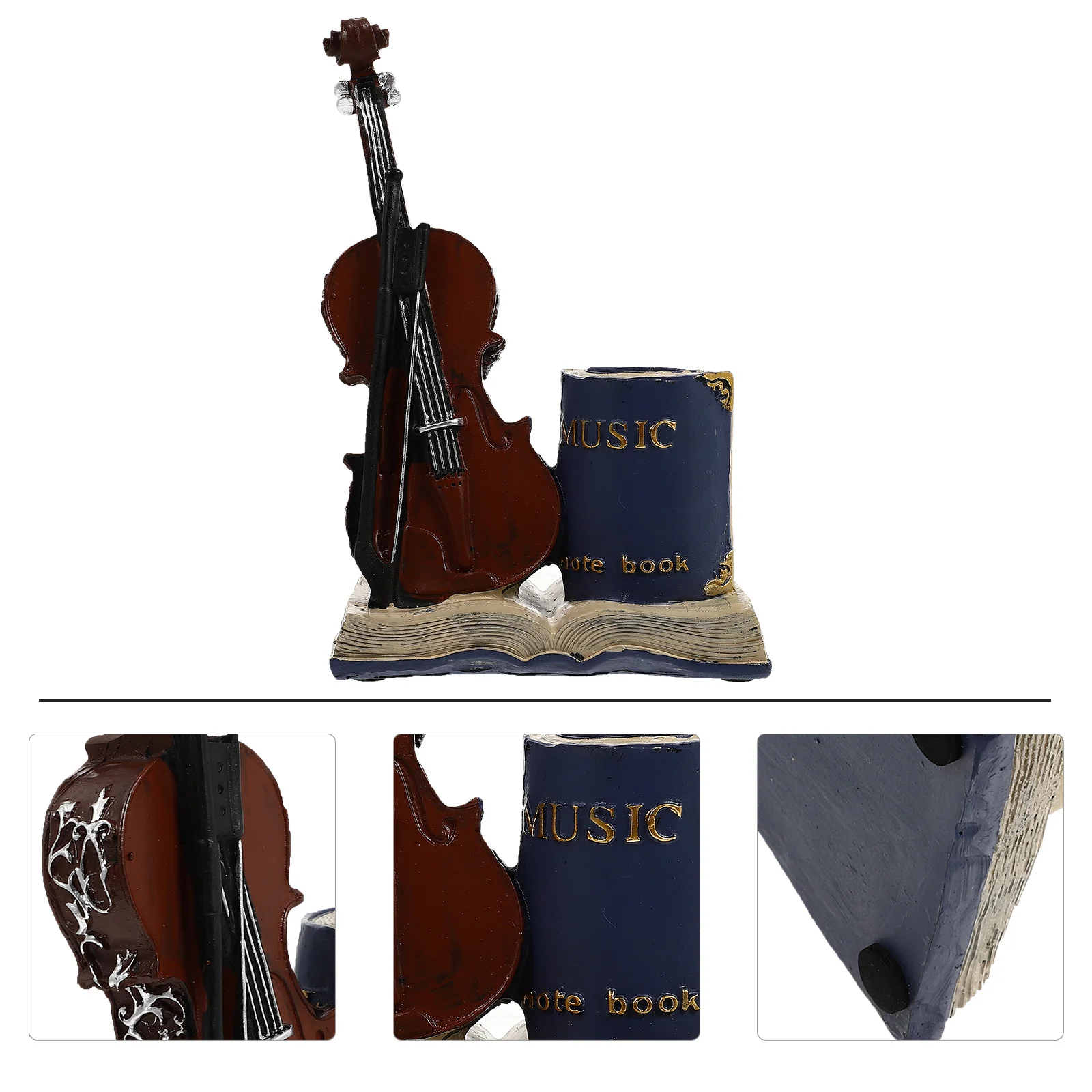 

1Pcs Unique Instrument Pen Holder Resin Small Desktop Container Retro Violin Style Stationery Organizer Instrument Pen Container