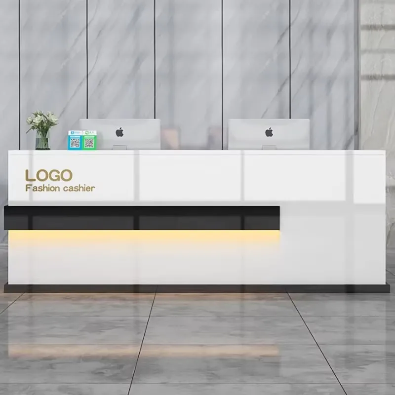 

Customized Versatile Reception Desks Salon Classic Modern Luxury Reception Desks Storage Simple Mostrador Commercial Furniture
