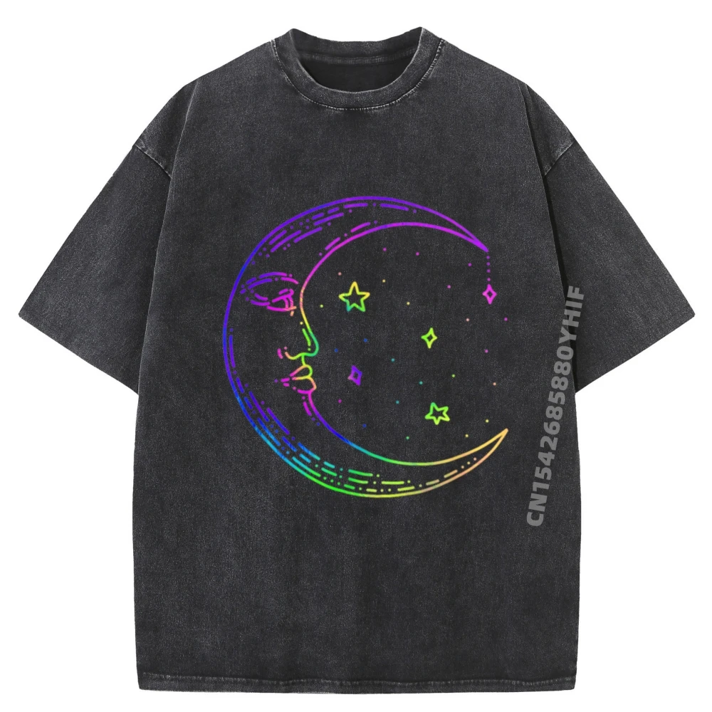 

Mens Washed Shirt Crescent Moon Tie Dye Stars Celestial Mystical Boho Hippie Graphic T Shirts Free Shipping Clothes Hip Hop