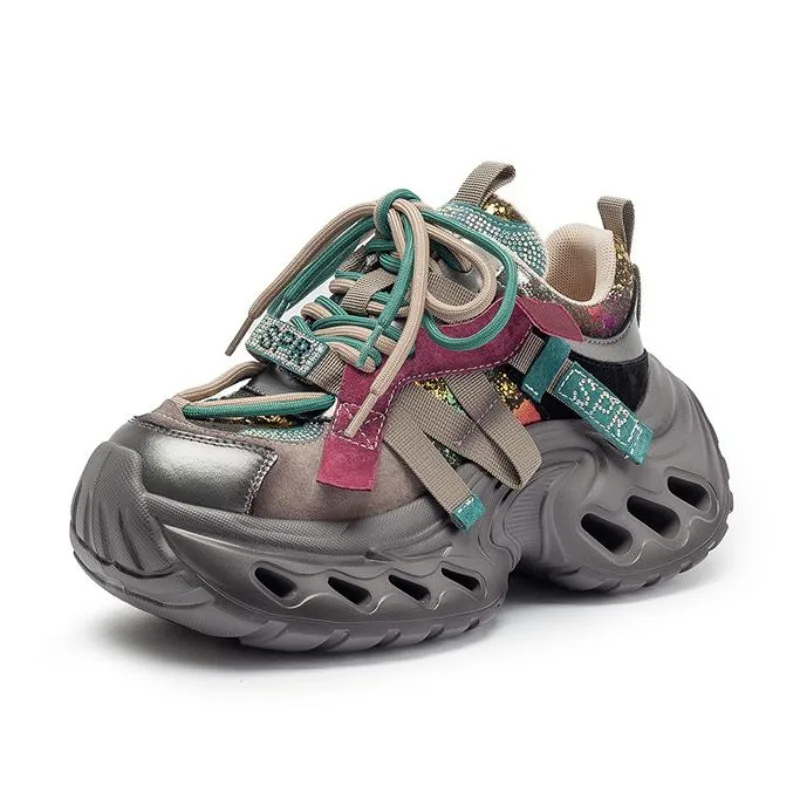 

Autumn Comfortable Short-height Heightening Casual Chunky Sneakers Shoes Spring Multi-color Genuine Leather Women's Shoes