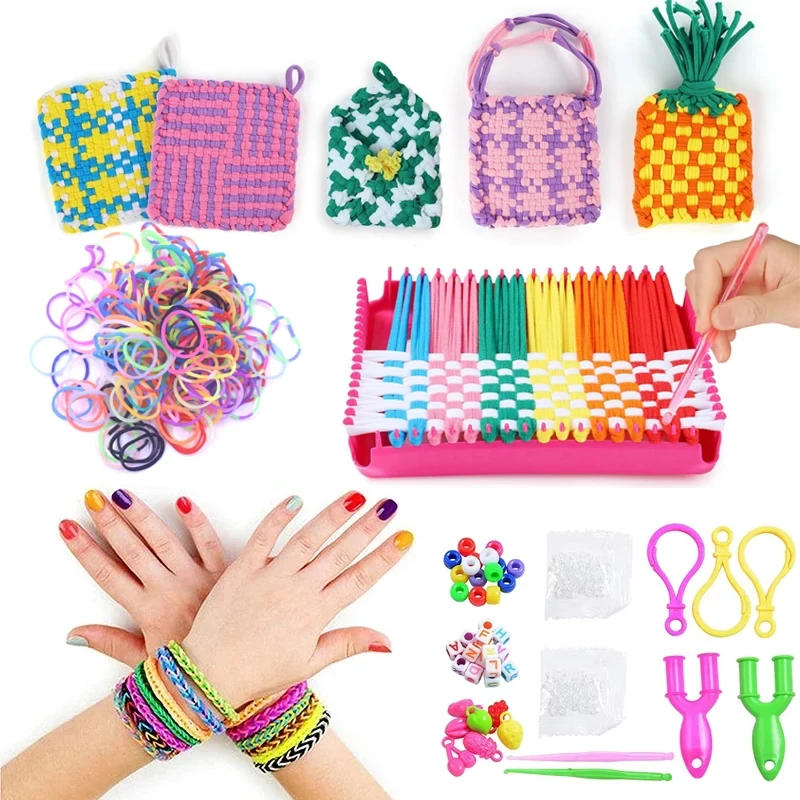 Weaving Loom Kit Toys for Kids Adults Easy Potholder Loom Knitting Activity for Beginners Square Buildable Loom Knitting Activit