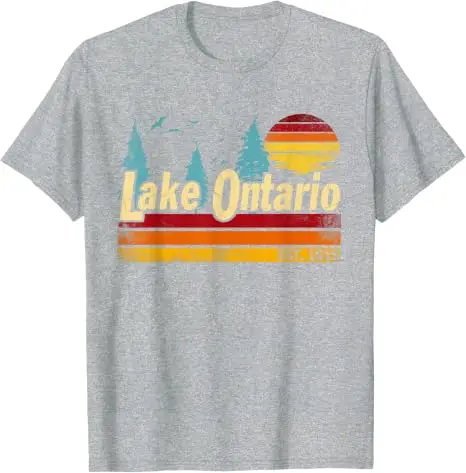 Ontario-See Vintage Sonnenuntergang Est. 1615 Herren Damen T-Shirt Y2k Seefahrten Outdoor-Urlaubskleidung Retro-Stil Bootfahren Angeln T-Shirts – Detail 6
