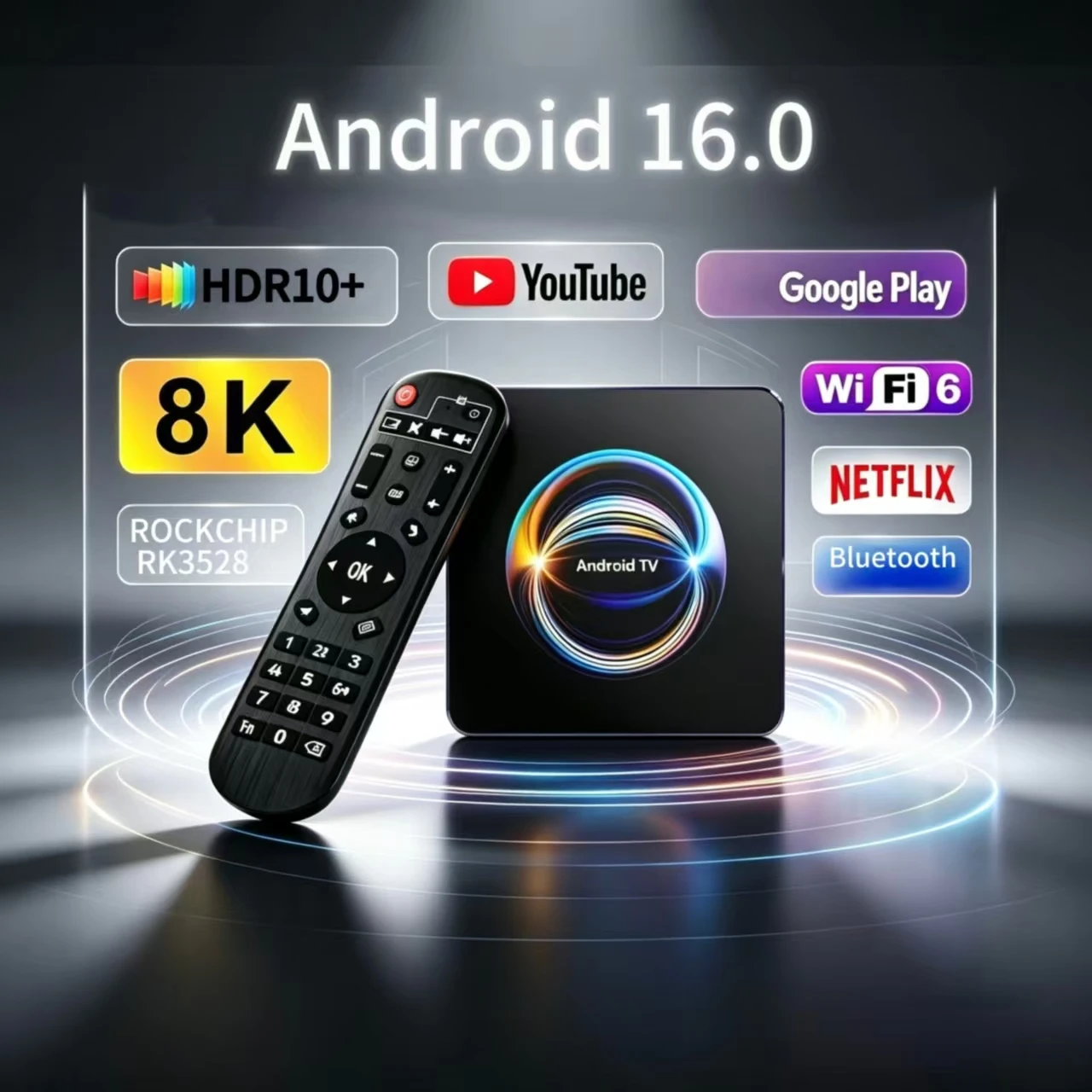 

X66 Android16 TV Smart Box HDR10 Streaming Player 2.4G&5G Dual Wifi 6 BT5.4 Ultra HD 8K Media Player Netflix 32G 64G 128G 256G