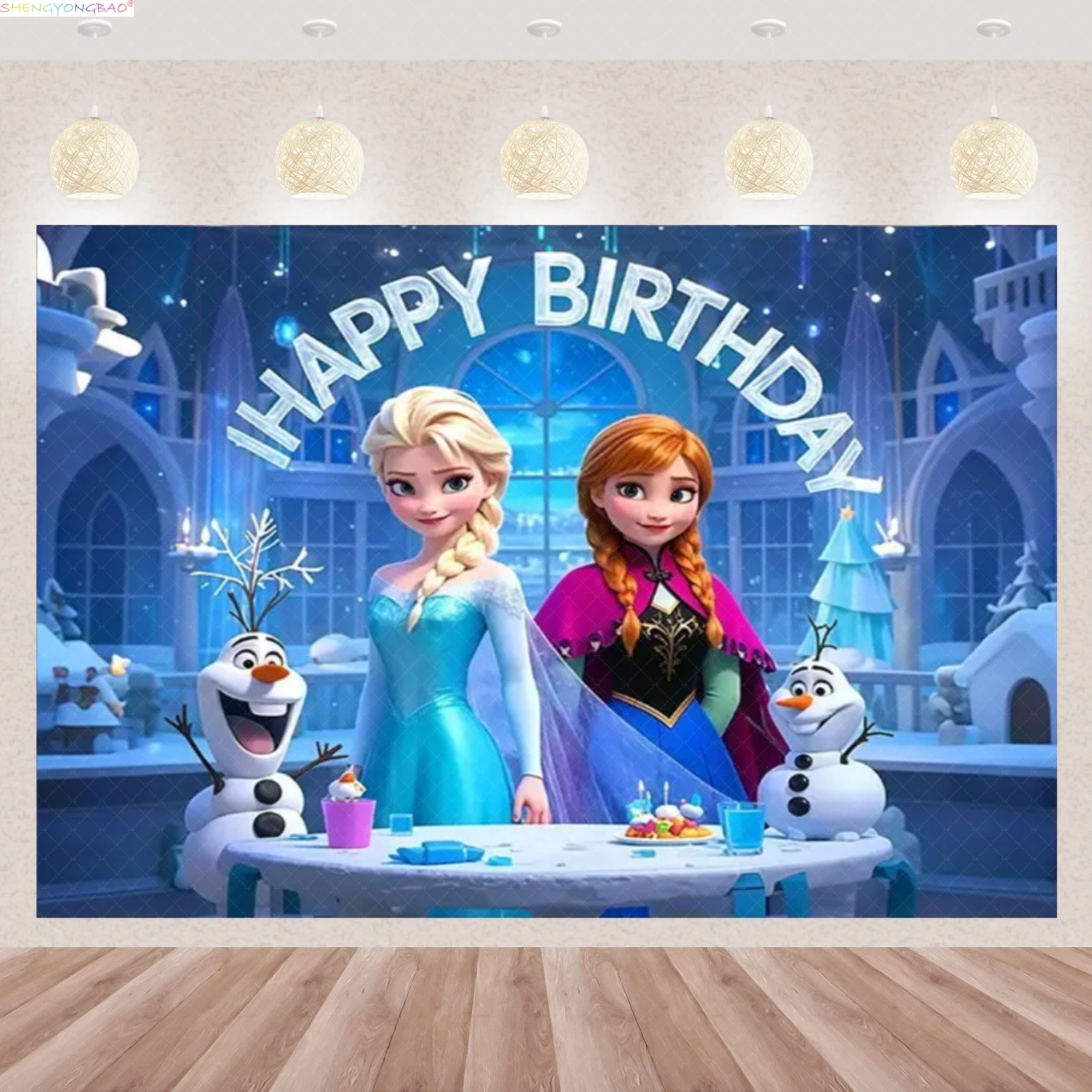 

Disney Anna Elsa Princess Background Cake Happy Birthday Party Scene Kids Girls Baby Shower Photography Backdrops FZ-14