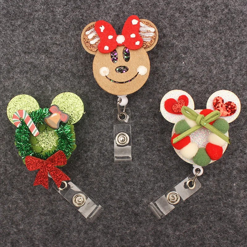 New Merry Christmas Mouse Style Badge Reel Nurse Workers Enfermera ID Holder Girl Boy Retractable Name Card Holder Accessory