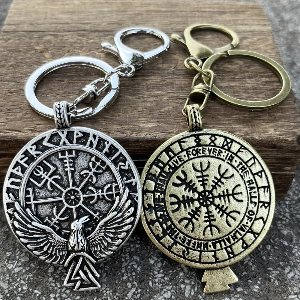 Nostalgie Norse Odin Rabe Schlüssel Zubehör Vegvisir Valknut Symbole Runen Wikinger Schlüssel bund