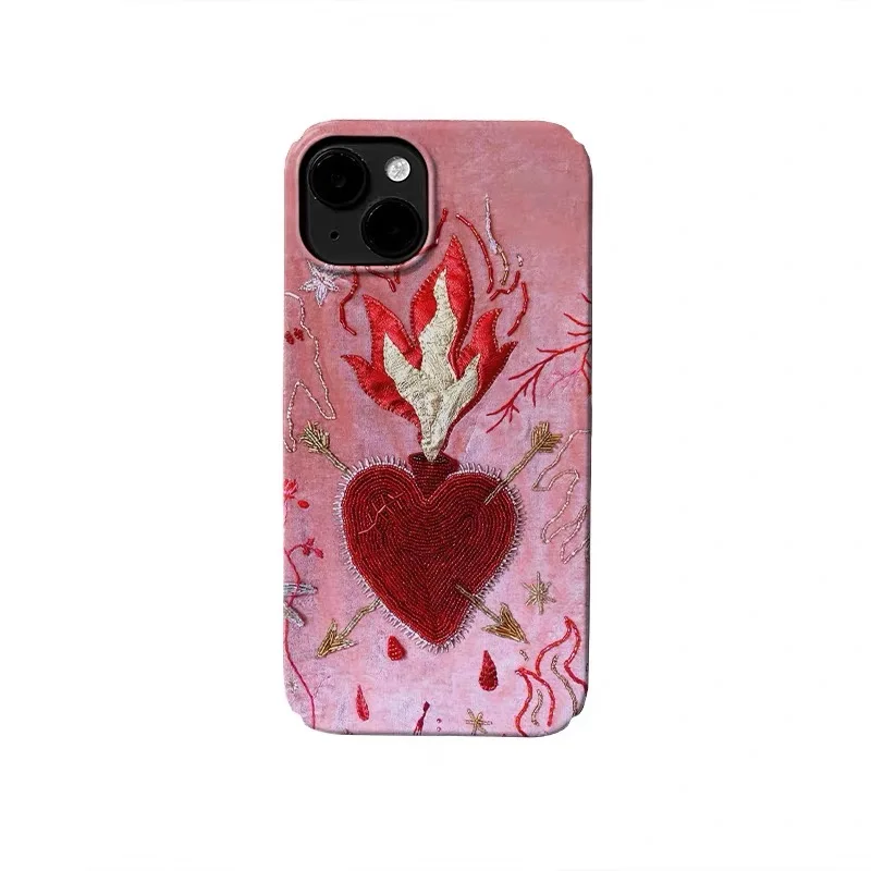 

Ins Red Flame Heart Phone Case for IPHONE 17 Air 16E 15 PROMAX 14 Plus 13 12 MINI 11 PRO 16Plus XR XS MAX Acrylic Phone Cover