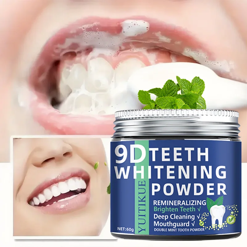 YUITIKUE 60g 9D Teeth Brightening Powder Remineralizing Stain Removal Double Mint Fresh Breath Oral Care Powder