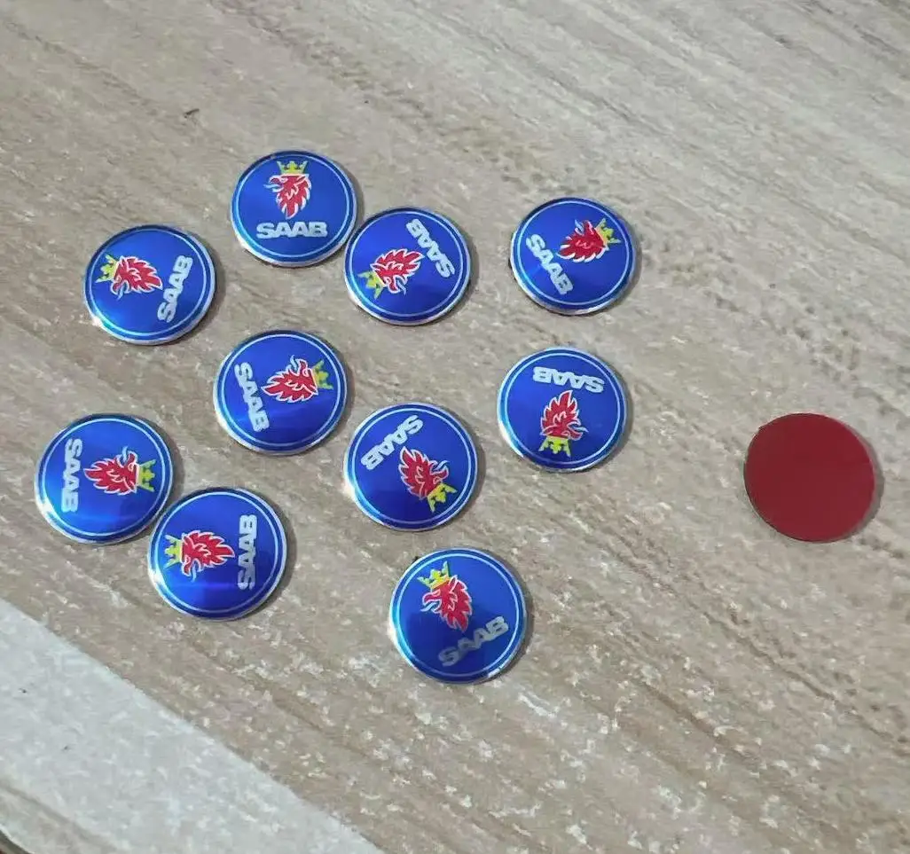 5X جديد 12 مللي متر شعار سيارة الألومنيوم مفتاح السيارات فوب ملصق بعيد لتزيين شارة السيارة ساب