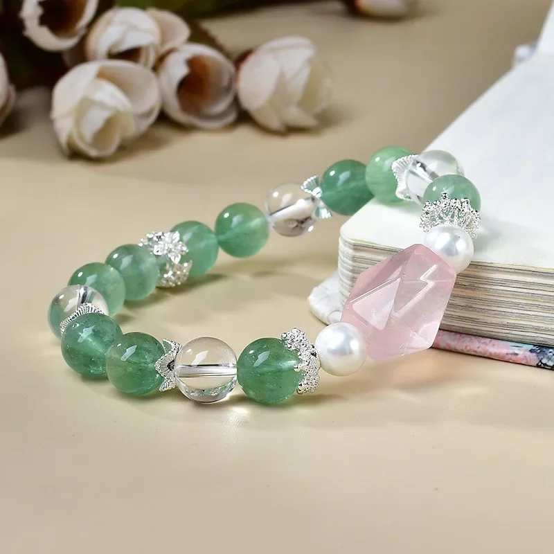 

Green Fluorite White Crystal Powder Crystal Bracelet Ladies Light Luxury Fashion Lucky Bracelet, Gift